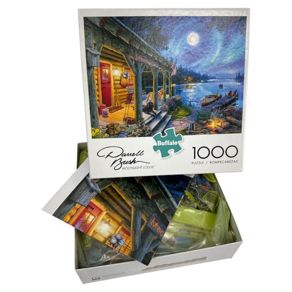 Darrell Bush 1000 Piece jigsaw Puzzle moonlight lodge Buffalo - Picture 1 of 5